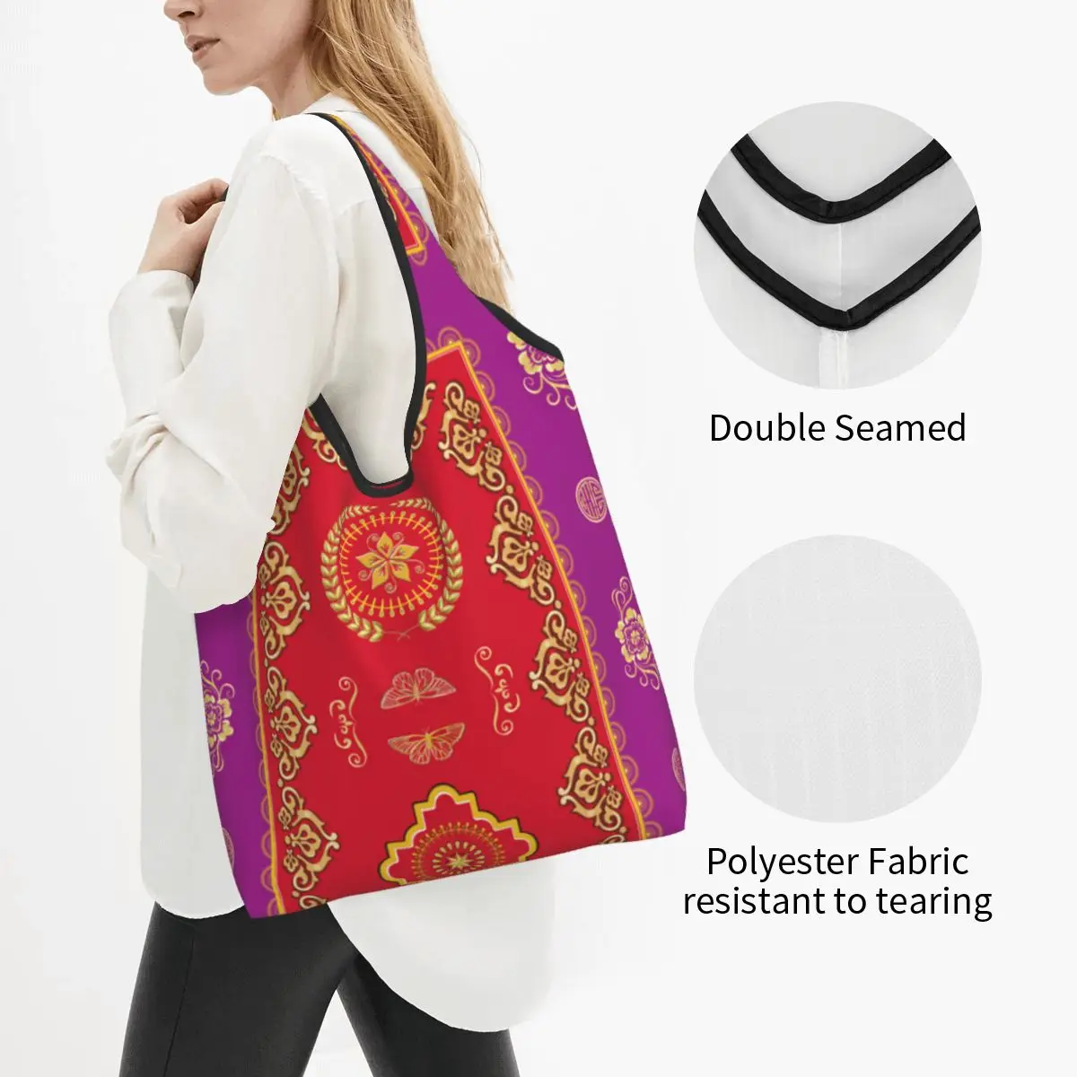 Сладък Антикварен Персийски килим, Чанти за пазаруване, Преносим Бохемски килим, Етнически племенен стил, Чанта за количка, чанта за пазаруване . ' - ' . 1