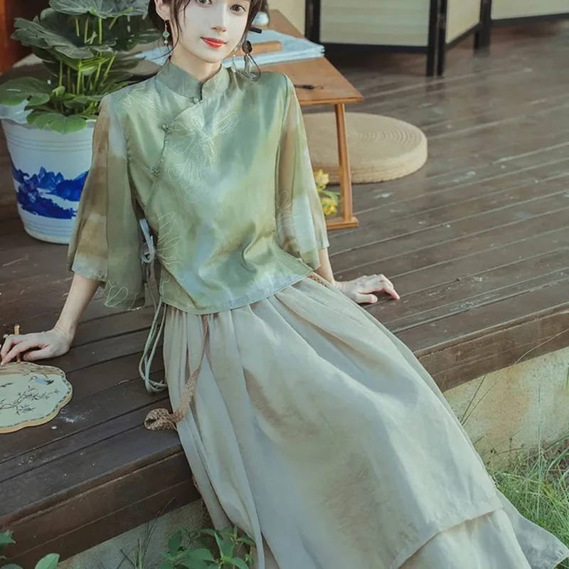 Традиционната китайска танкостюмная пола Hanfu Класическа окото на женската риза с принтом Следа Палто с Елегантна Блуза Рокля Дрехи Ориенталски костюм . ' - ' . 1