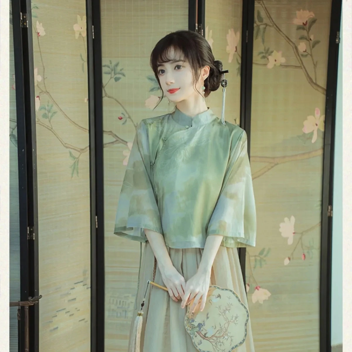 Традиционната китайска танкостюмная пола Hanfu Класическа окото на женската риза с принтом Следа Палто с Елегантна Блуза Рокля Дрехи Ориенталски костюм . ' - ' . 5