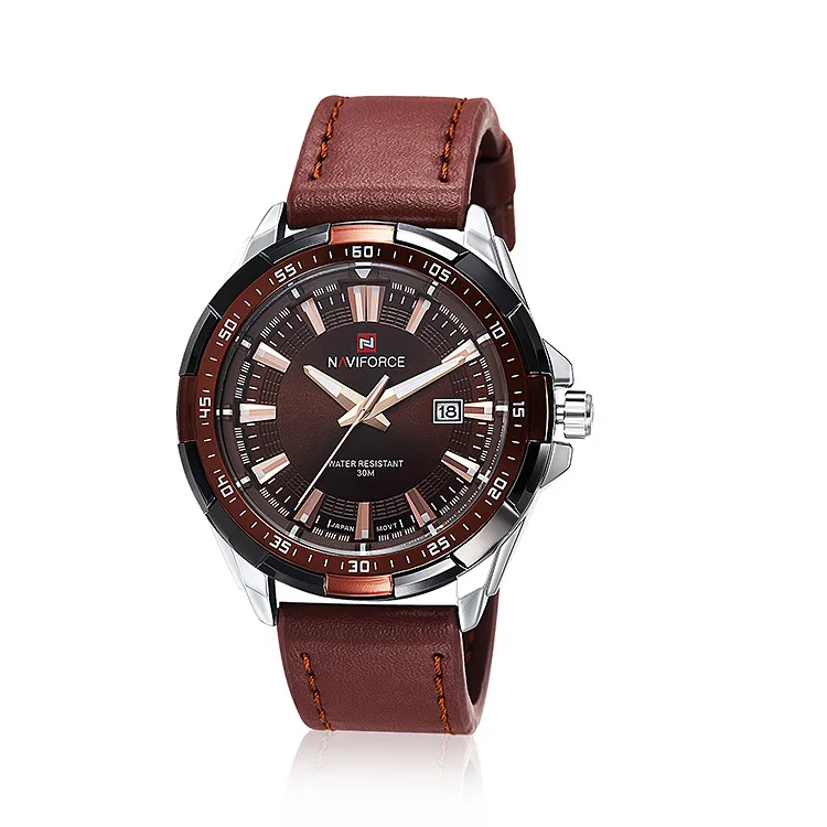 Мъжки часовник Naviforce, водоустойчиви спортни военни часовници за мъже, Мултифункционален хронограф, Модерни кварцови часовници от кожа . ' - ' . 1