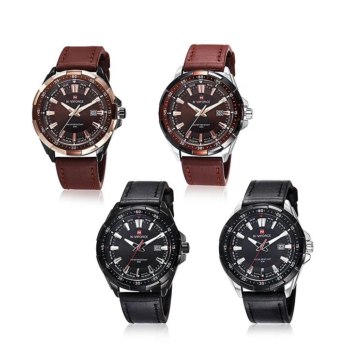 Мъжки часовник Naviforce, водоустойчиви спортни военни часовници за мъже, Мултифункционален хронограф, Модерни кварцови часовници от кожа . ' - ' . 4