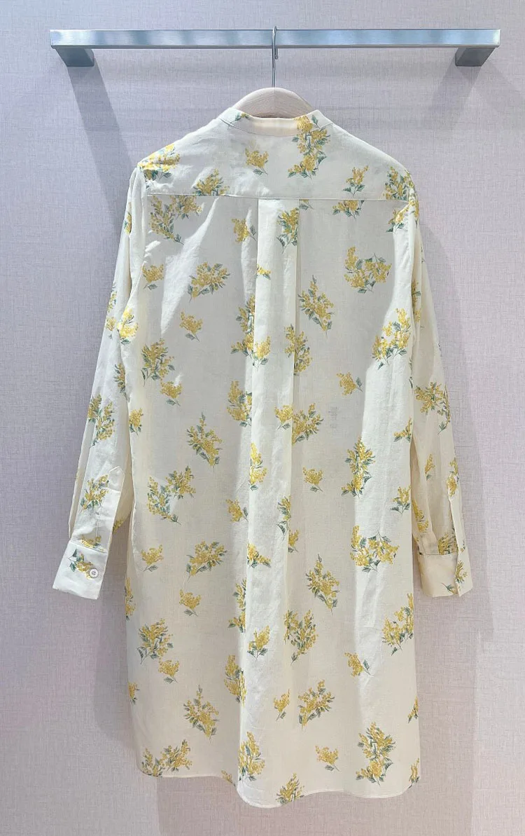 23 Europe Walk Show Висококачествена Дамска риза с висока яка от чист памук със златен цветен колосом и пресен селски стил . ' - ' . 4