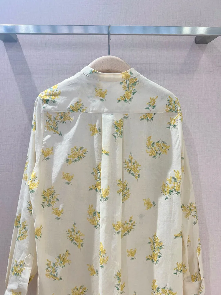 23 Europe Walk Show Висококачествена Дамска риза с висока яка от чист памук със златен цветен колосом и пресен селски стил . ' - ' . 5