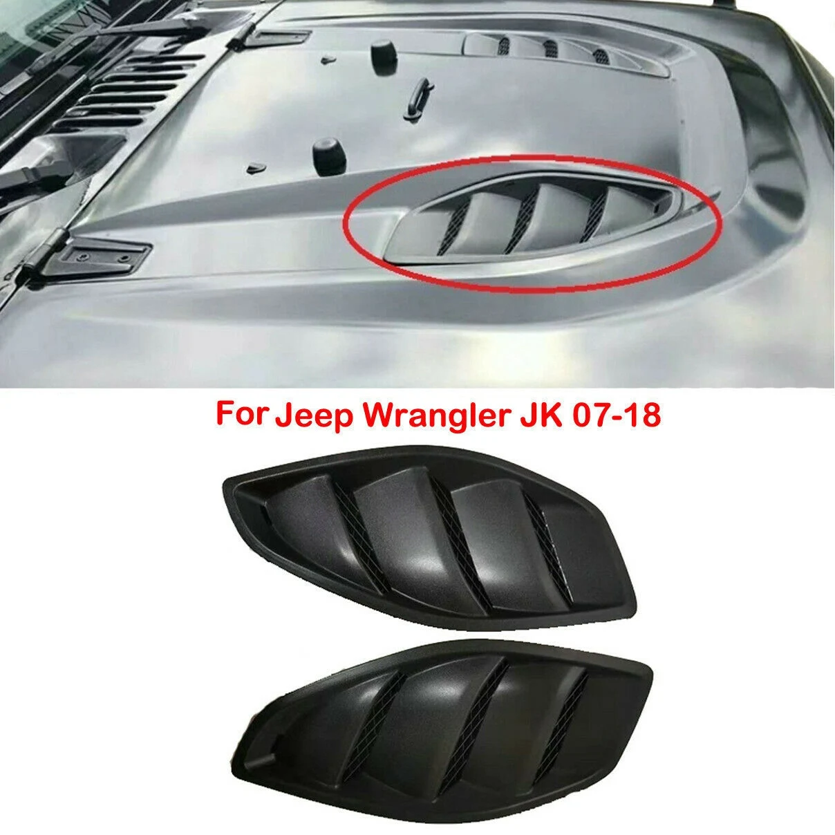 Авто Ляв Десен Капак на двигателя, Куполни Щори, Вентилационни отвори за влизане на въздух, Рамка, подходяща за Jeep Wrangler JK 2007-2017 . ' - ' . 5