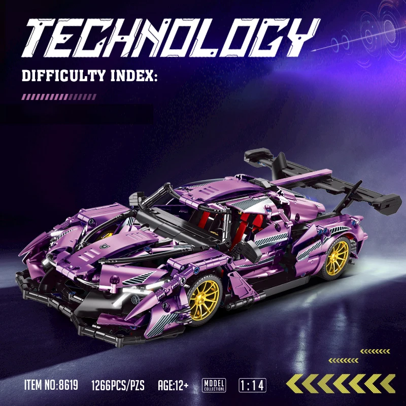 Нов Технически Спортен автомобил с покритие 1:14 лилав цвят, градивните елементи на Състезателен автомобил, Сглобяеми тухли, играчки за възрастни, подаръци на деца на . ' - ' . 1