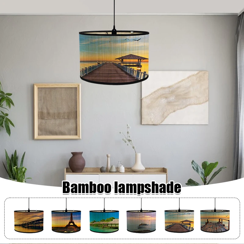 Морски Пейзаж Лампа за лампи от Бамбук художествени Занаяти Лампа за Бара, кафенета и Дома С Настаняване в семейство, в Ретро Пейзаж, Интериор за полилеи . ' - ' . 1