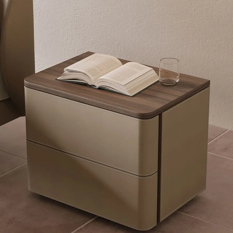 Мебели за спалня Италиански висококачествен минималистичен нощни шкаф модерен шкаф от кожата на седлото, шкаф за съхранение на зърно орех . ' - ' . 0