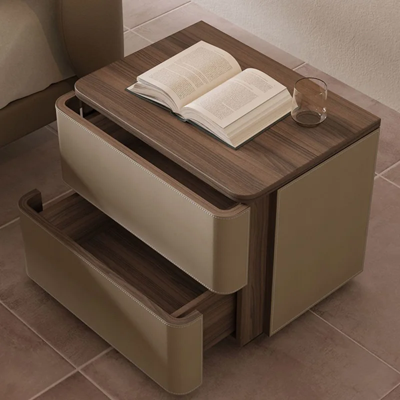 Мебели за спалня Италиански висококачествен минималистичен нощни шкаф модерен шкаф от кожата на седлото, шкаф за съхранение на зърно орех . ' - ' . 2