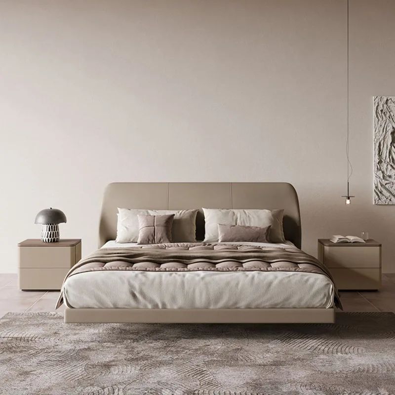 Мебели за спалня Италиански висококачествен минималистичен нощни шкаф модерен шкаф от кожата на седлото, шкаф за съхранение на зърно орех . ' - ' . 3