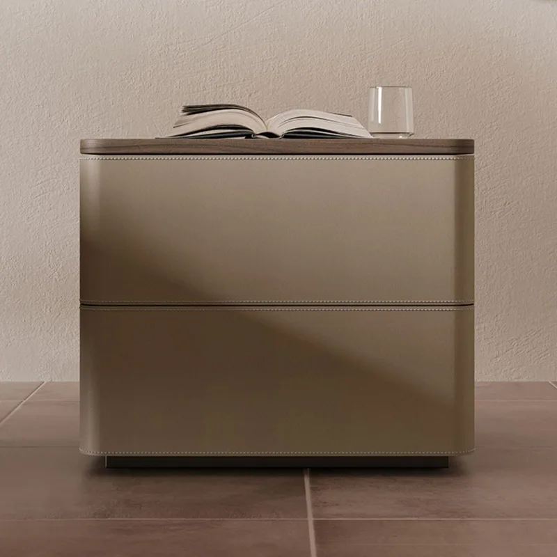 Мебели за спалня Италиански висококачествен минималистичен нощни шкаф модерен шкаф от кожата на седлото, шкаф за съхранение на зърно орех . ' - ' . 4