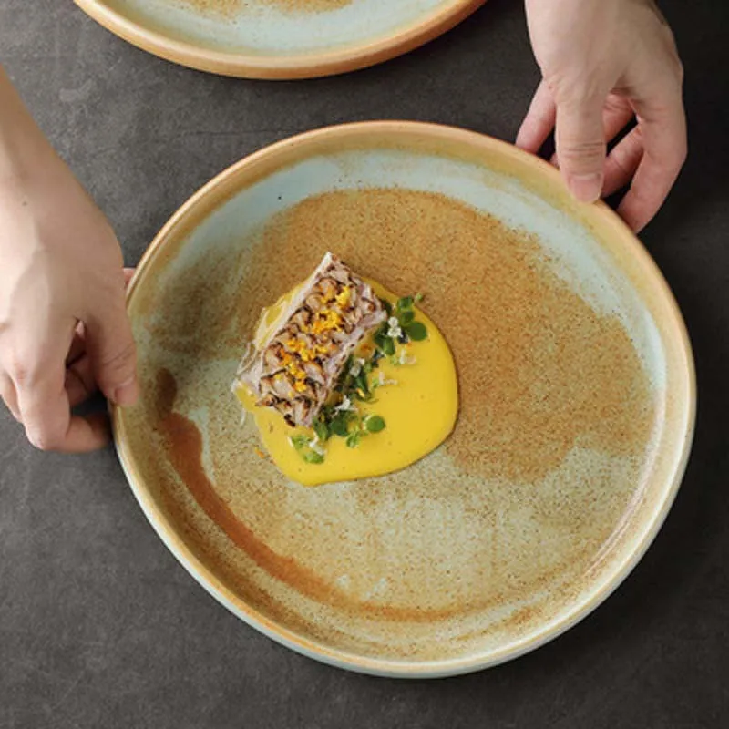 FANCITY Ретро западна прибори за хранене, изискана креативна чиния пържола от френски ресторант, висококачествена керамична плоча, необичайно плоска чиния . ' - ' . 2