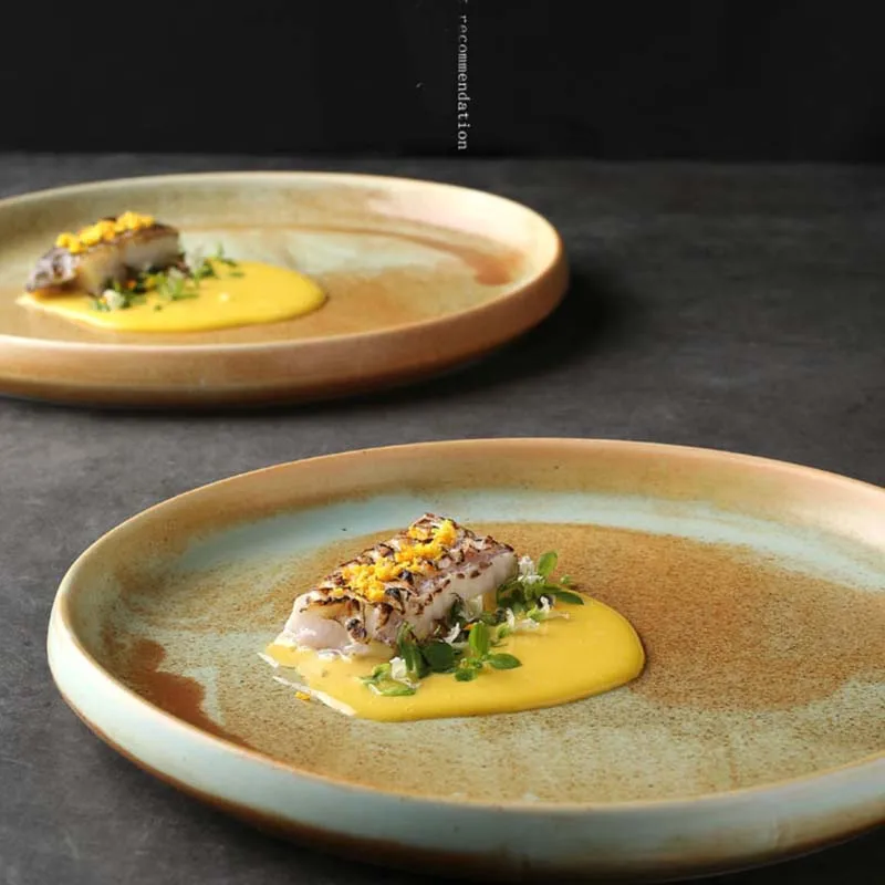 FANCITY Ретро западна прибори за хранене, изискана креативна чиния пържола от френски ресторант, висококачествена керамична плоча, необичайно плоска чиния . ' - ' . 4