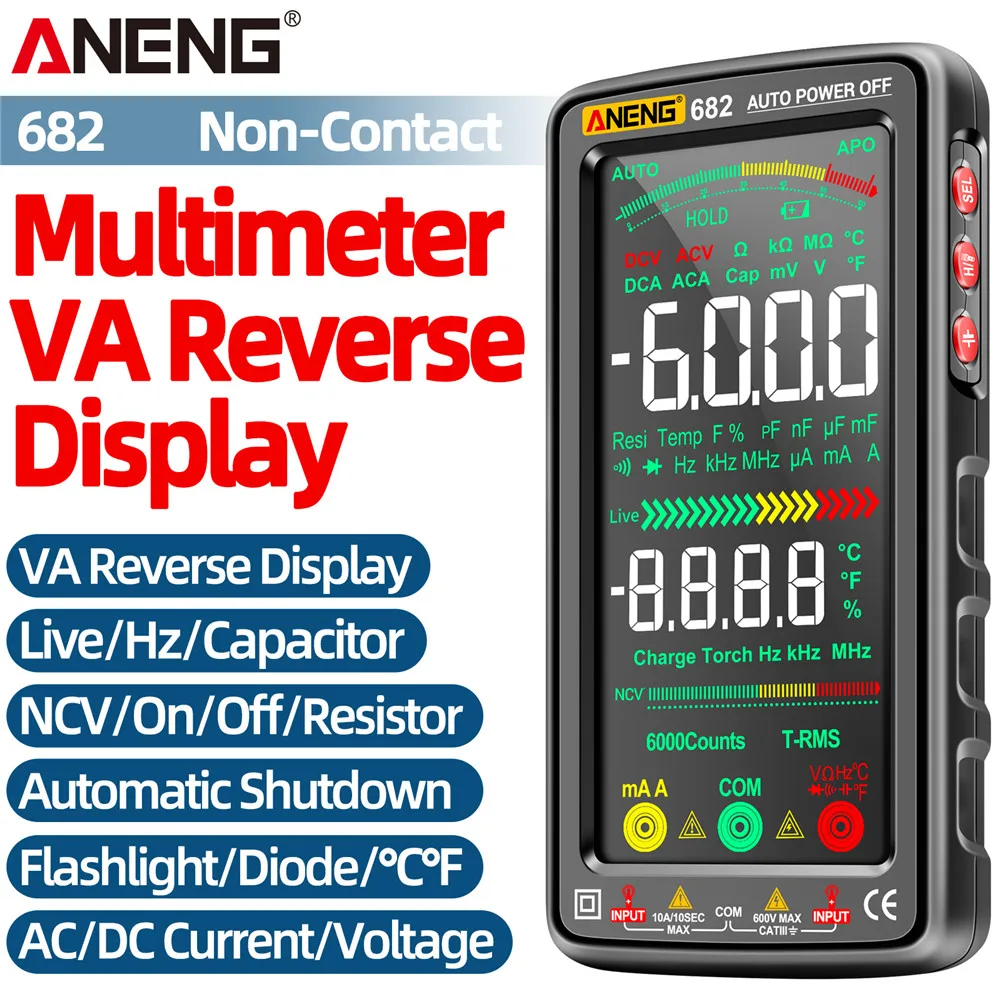 ANENG 682 Умен Мултицет AC/DC Амперметър Тестер за Напрежение Голям Цветен дисплей, Акумулаторна батерия Омный Диоден Тестер Инструменти за Електрозахранване . ' - ' . 2