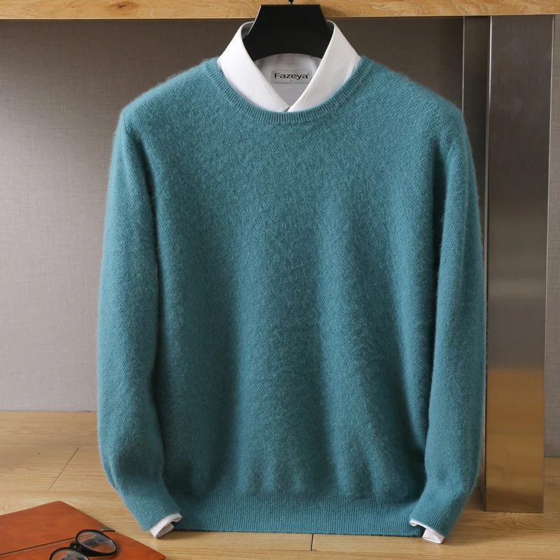 2023 Есенно-Зимния Нов Вълнен пуловер от 100% Норка, Мъжки Вязаный пуловер с кръгло деколте, Елегантен Свободен ден за ден Най-Скок с дълъг ръкав . ' - ' . 2