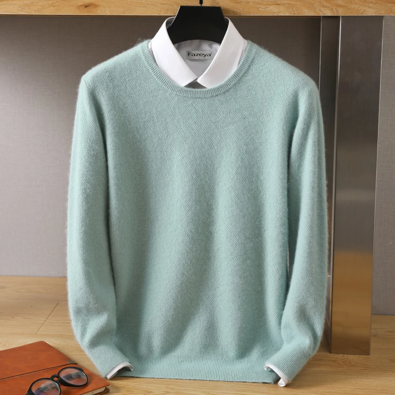 2023 Есенно-Зимния Нов Вълнен пуловер от 100% Норка, Мъжки Вязаный пуловер с кръгло деколте, Елегантен Свободен ден за ден Най-Скок с дълъг ръкав . ' - ' . 3