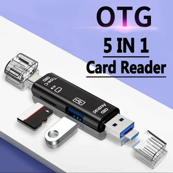 5 в 1 OTG Четец на карти и USB ХЪБ Type-C Micro USB Камера Tf SD Флаш-памет за Macbook Android Телефон, Компютърни Аксесоари