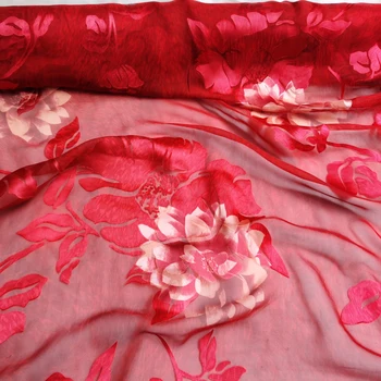 50 см * 105 см червена коприна тъкани от прегаряне за женски рокли, бродирани със собствените си ръце