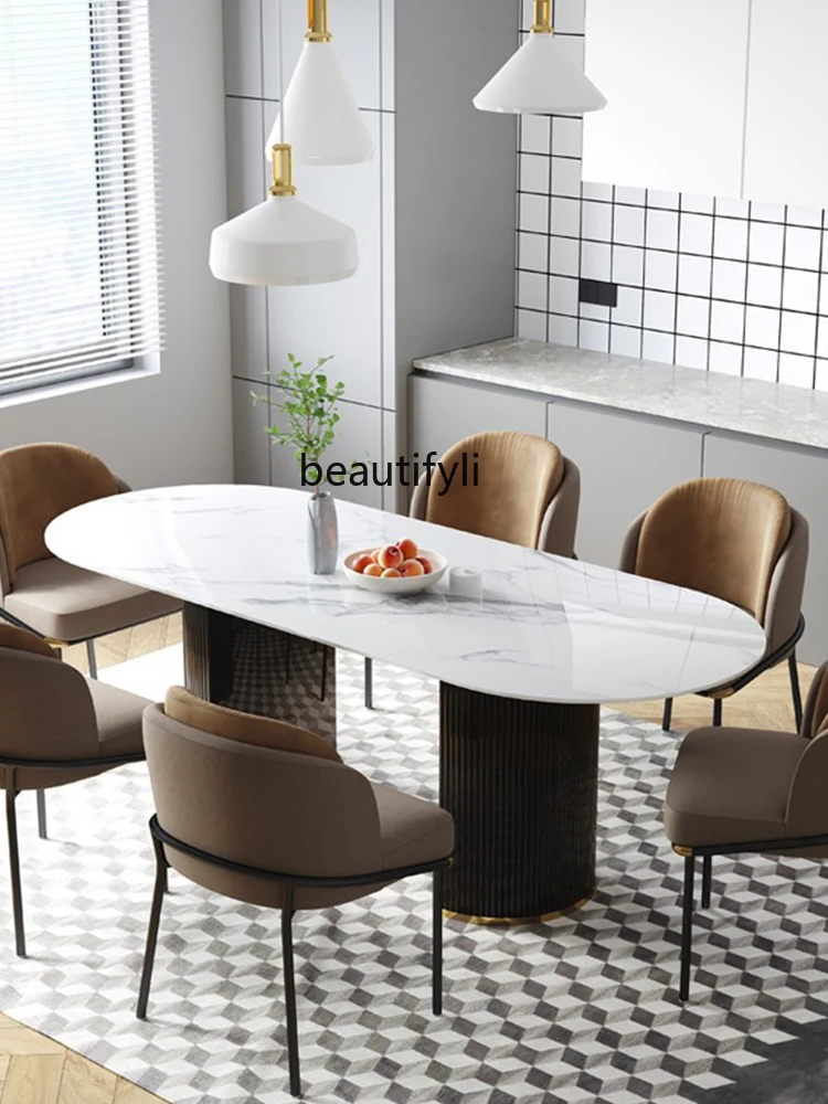 Ярък маса за Хранене За малък апартамент, Модерен Правоъгълна маса от светло-каменна плоча от висок клас, маси и столове . ' - ' . 3
