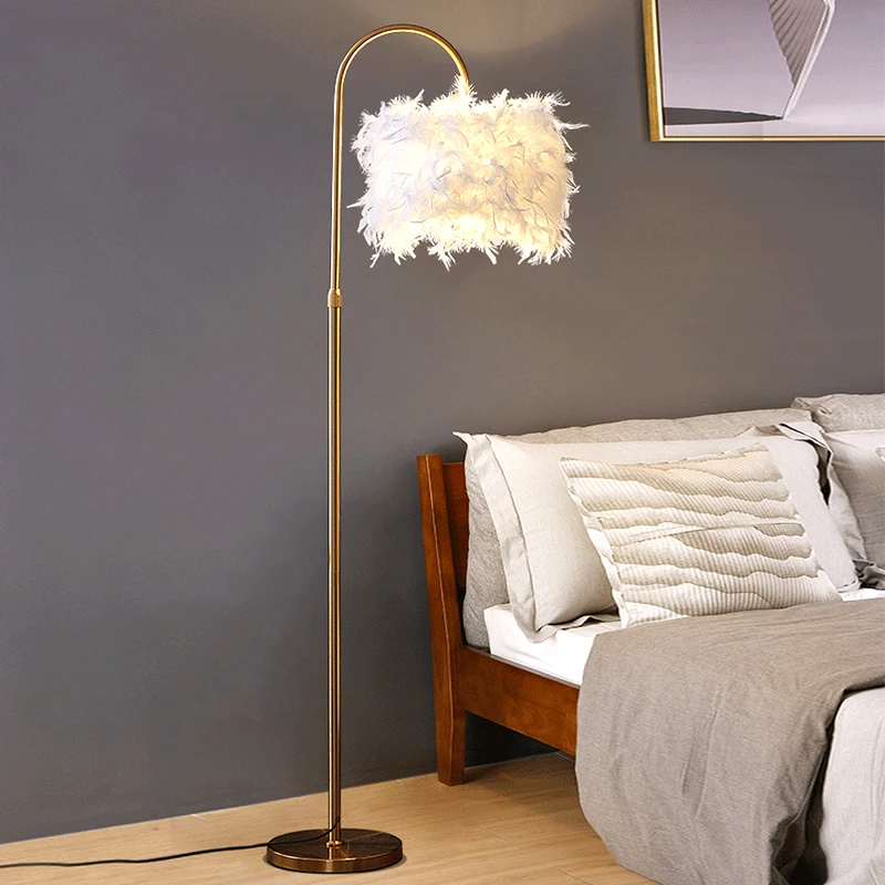 Led лампи с бяло перо, скандинавски хол, кабинет, разтегателен, странична лампа, малка странична лампа за спални, домашен декор . ' - ' . 0