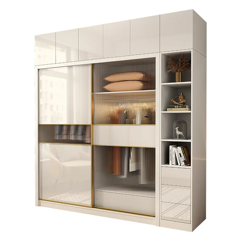 Бял модерен дизайн Morden Мебели за спалня Шкаф с плъзгаща се дървена врата Гардероби за спални Шкаф с голям обем за съхранение . ' - ' . 2