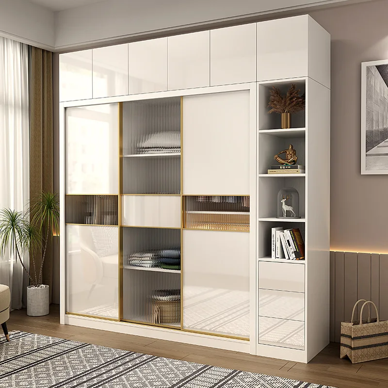 Бял модерен дизайн Morden Мебели за спалня Шкаф с плъзгаща се дървена врата Гардероби за спални Шкаф с голям обем за съхранение . ' - ' . 3