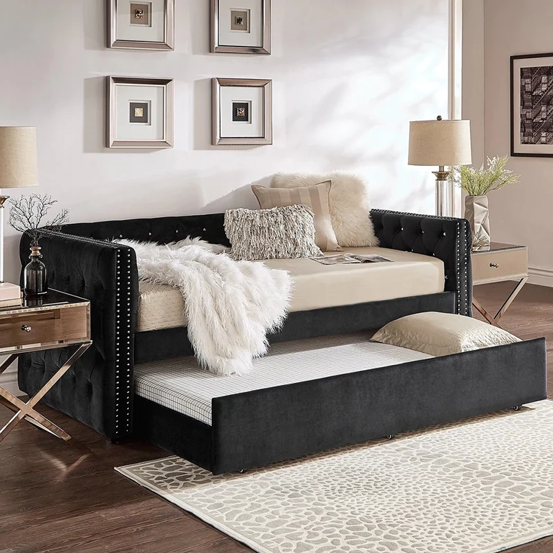 Американски Дизайн, Бежов Диван-легло с тапицерия от плащаницата, в пълен размер на дървено канапе с багажником, Модерен интериор . ' - ' . 1