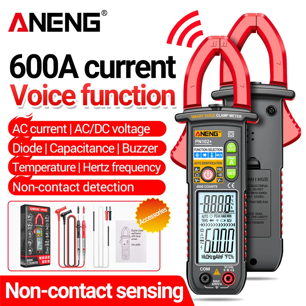 ANENG PN102 + Мултицет 600A Сильноточный Измерител на енергия Тест Трансформаторный скоба За домашно гласов контрол с автоматичен дисплей на обхвата на инструмент за Измерване . ' - ' . 0
