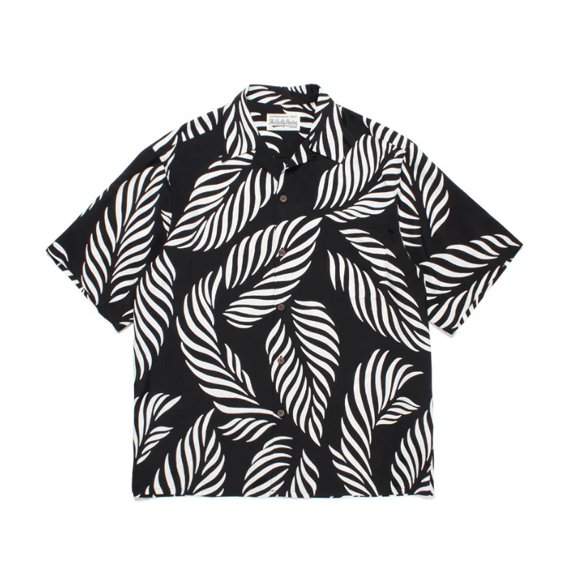 2023ss Хавайска риза WACKO MARIA Leaves с принтом бели листа, мъжки и дамски риза за почивка на плажа . ' - ' . 0