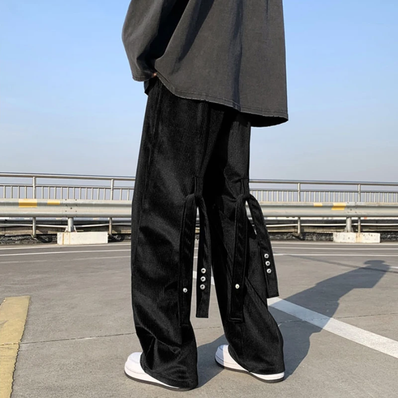 Ежедневни панталони Мъжки Преки Свободни Градинска облекло Пролет-Есен, плисирани панделки, Японски стил, ретро, мъжки панталони, универсални хип-хоп . ' - ' . 4