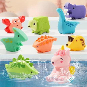6 бр. детски играчки за баня с динозавром, 6 12 18 месеца, пръскане на вода, Мек гаф, Сжимающие Звук, Писклив играчка, Играчка за баня за деца