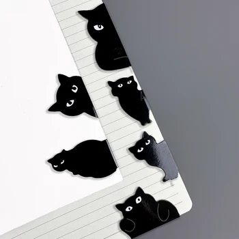 6 бр./пакет, Сладки творчески Магнитни маркери с черна котка, мини-индивидуални маркери за разделяне на страници, Скоба за книги, декорация за книги, Канцеларски материали