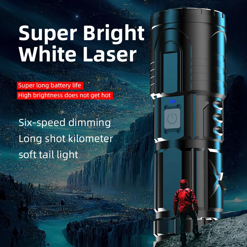 Супер ярко фенерче, силна зареждане от светлина, уличен малки домакински тактическа мини-бял портативен лазер, мултифункционален lon . ' - ' . 0