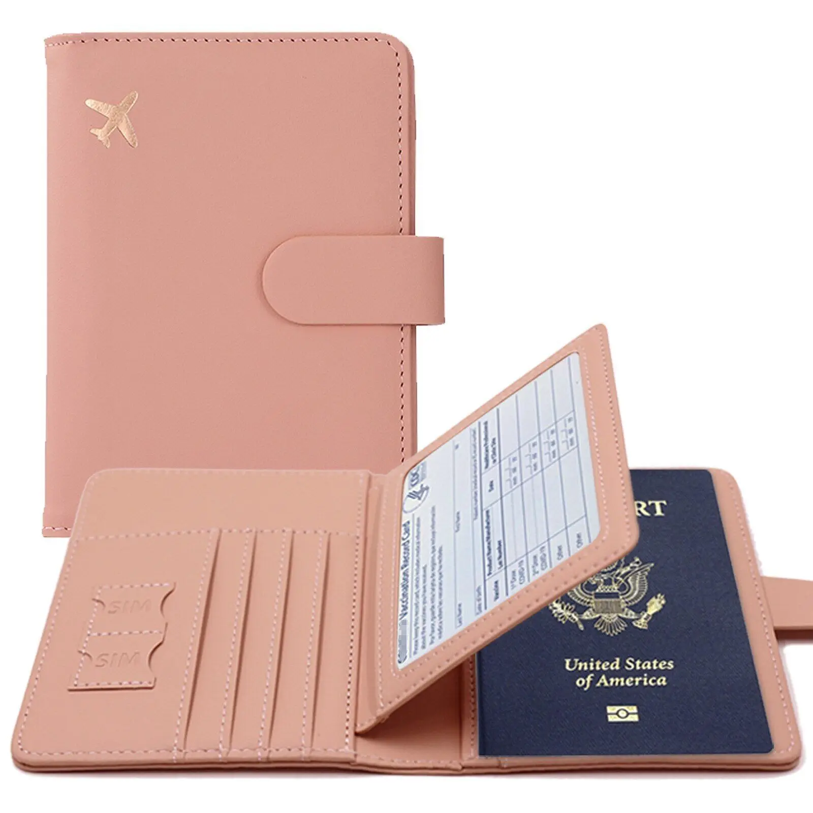 Корици за паспорти от изкуствена кожа, Мъжки и дамски Пътна корици за паспорти с притежателя на картата . ' - ' . 3