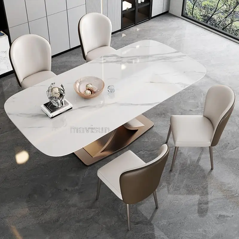 Трапезна маса от ярка каменна дъски с 4 стола Модерна Минималистичная Лека Луксозно обзавеждане за дома, маса за Хранене, Правоъгълен Кабинковия маса YH . ' - ' . 1