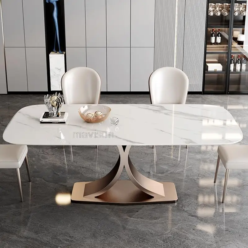 Трапезна маса от ярка каменна дъски с 4 стола Модерна Минималистичная Лека Луксозно обзавеждане за дома, маса за Хранене, Правоъгълен Кабинковия маса YH . ' - ' . 3
