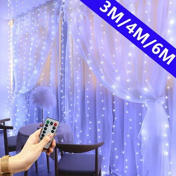 6x3 м LED Приказни Коледни Гирлянди USB Завеса Венец Сватбена Украса в Рамадан за Сватбеното парти На Прозореца