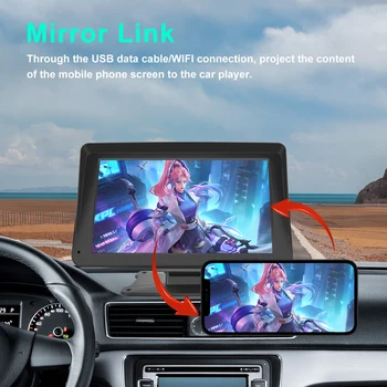 7-Инчов Авто Радио HD 1024P Безжичен Carplay Android Auto FM-радио, съвместим с Bluetooth, Вграден Високоговорител и FM предавател Mirrorlink