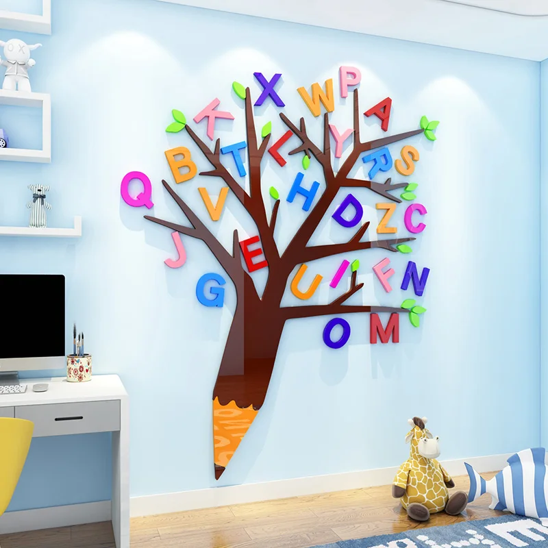3D писмо Дърво Креативен САМ акрилни стикер на стената за детска стая, коридор, детска градина Спални Декорация на дома Стикери за стена . ' - ' . 1