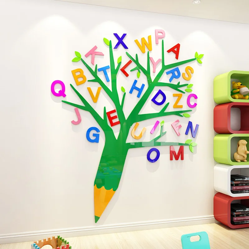 3D писмо Дърво Креативен САМ акрилни стикер на стената за детска стая, коридор, детска градина Спални Декорация на дома Стикери за стена . ' - ' . 2
