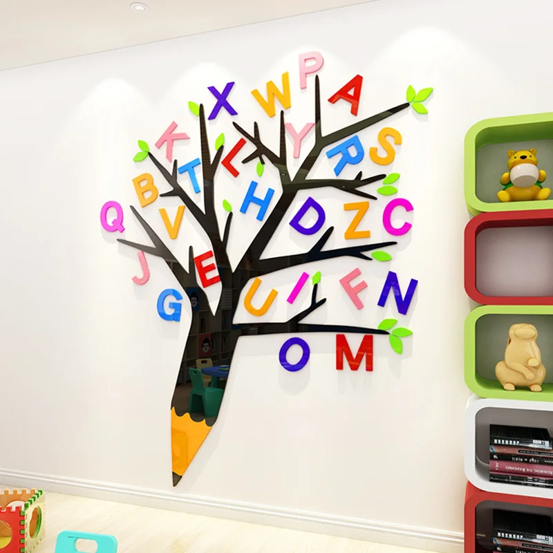 3D писмо Дърво Креативен САМ акрилни стикер на стената за детска стая, коридор, детска градина Спални Декорация на дома Стикери за стена . ' - ' . 3
