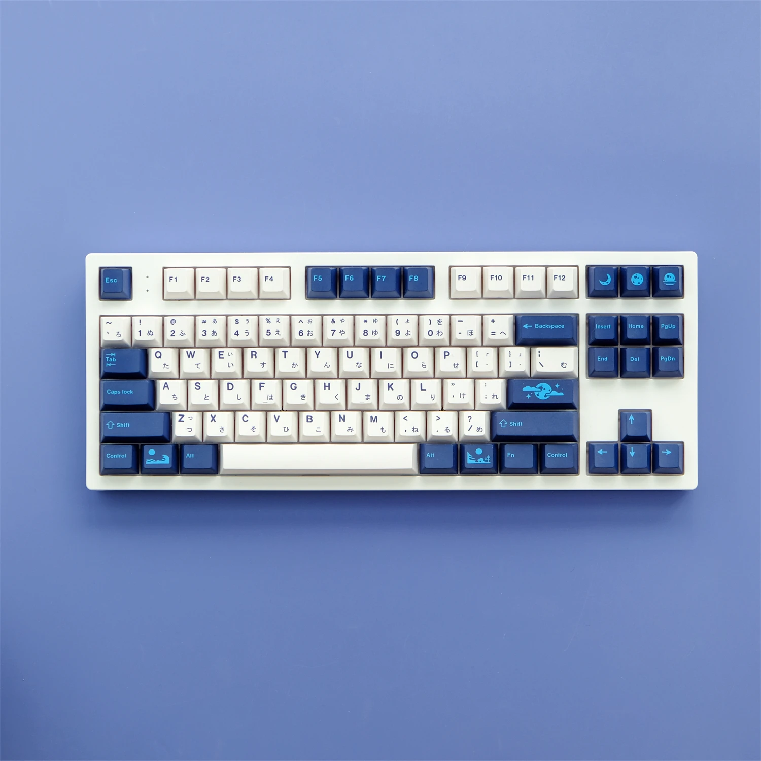 GMK Blue Moon 129 ключове/Комплект капачки за ключове от ПБТ, прости Синьо-бели Шапки с черешов профил за механична клавиатура MX Switch . ' - ' . 0