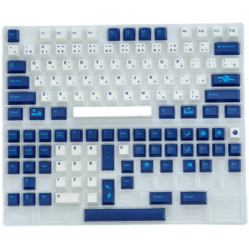 GMK Blue Moon 129 ключове/Комплект капачки за ключове от ПБТ, прости Синьо-бели Шапки с черешов профил за механична клавиатура MX Switch . ' - ' . 4