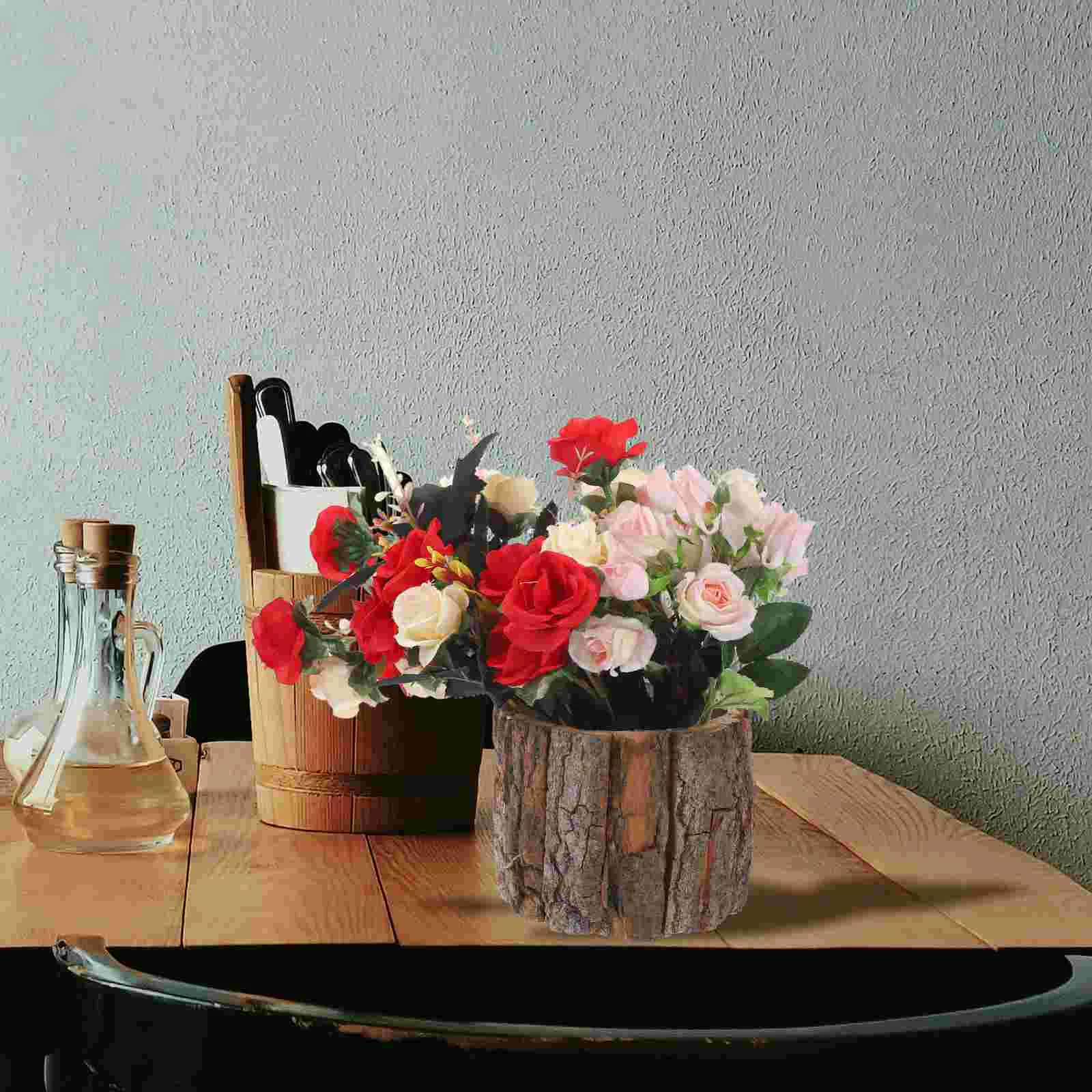 Съд за съхранение на цветя Контейнер От Кората на Дървени Уличните Саксии Състав От Кофи Изкуствен Бамбук Голям . ' - ' . 4