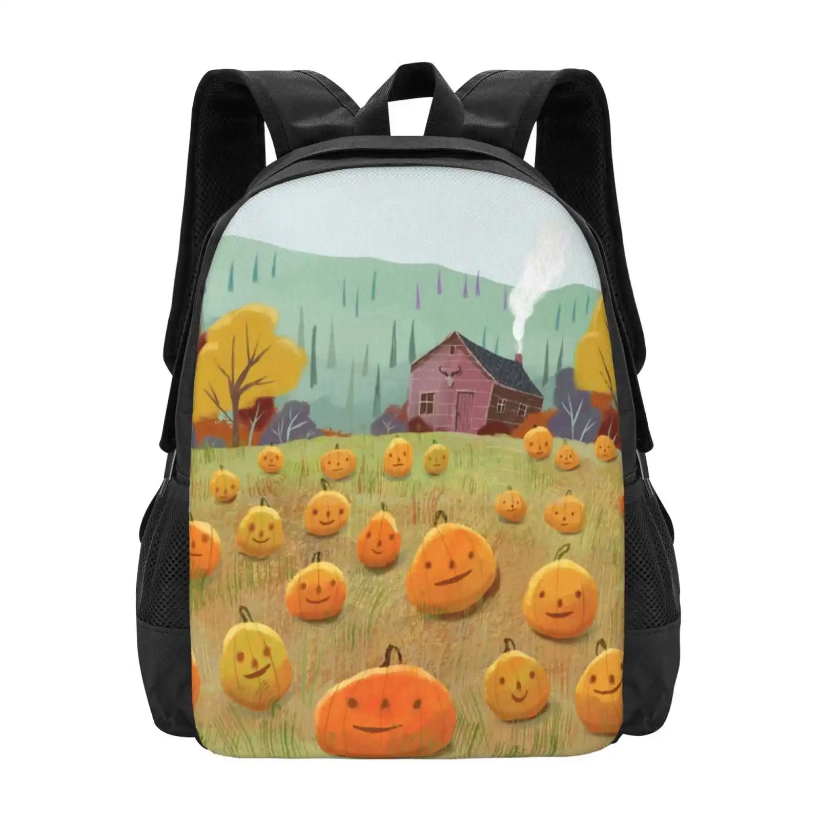 Щастливо тиква поле-илюстрация на Хелоуин, лидер на продажбите, модни чанти за раници, детски октомври есента сезон на Хелоуин, есенни цветове . ' - ' . 0
