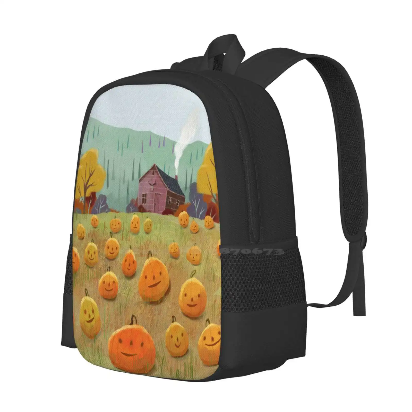 Щастливо тиква поле-илюстрация на Хелоуин, лидер на продажбите, модни чанти за раници, детски октомври есента сезон на Хелоуин, есенни цветове . ' - ' . 1