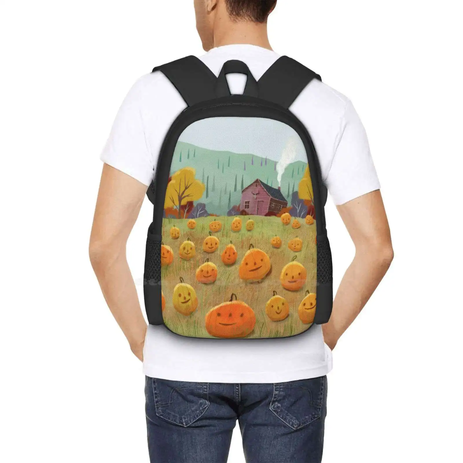 Щастливо тиква поле-илюстрация на Хелоуин, лидер на продажбите, модни чанти за раници, детски октомври есента сезон на Хелоуин, есенни цветове . ' - ' . 5