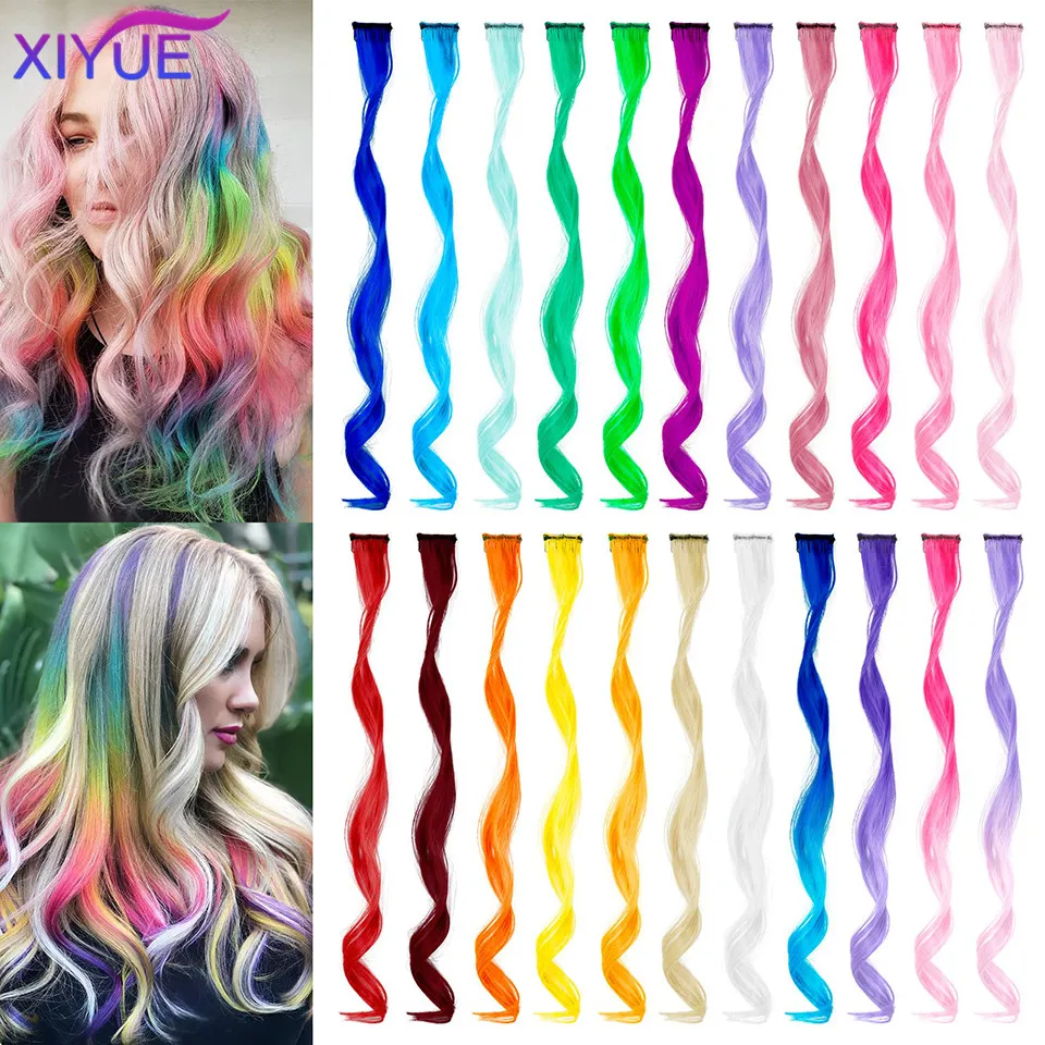 Цветни наращенные косата XIYUE, Къдрава, Вълниста Аксесоари за момичета, жени, Многоцветен скоба за вечерни мелирований, Модел перука . ' - ' . 0