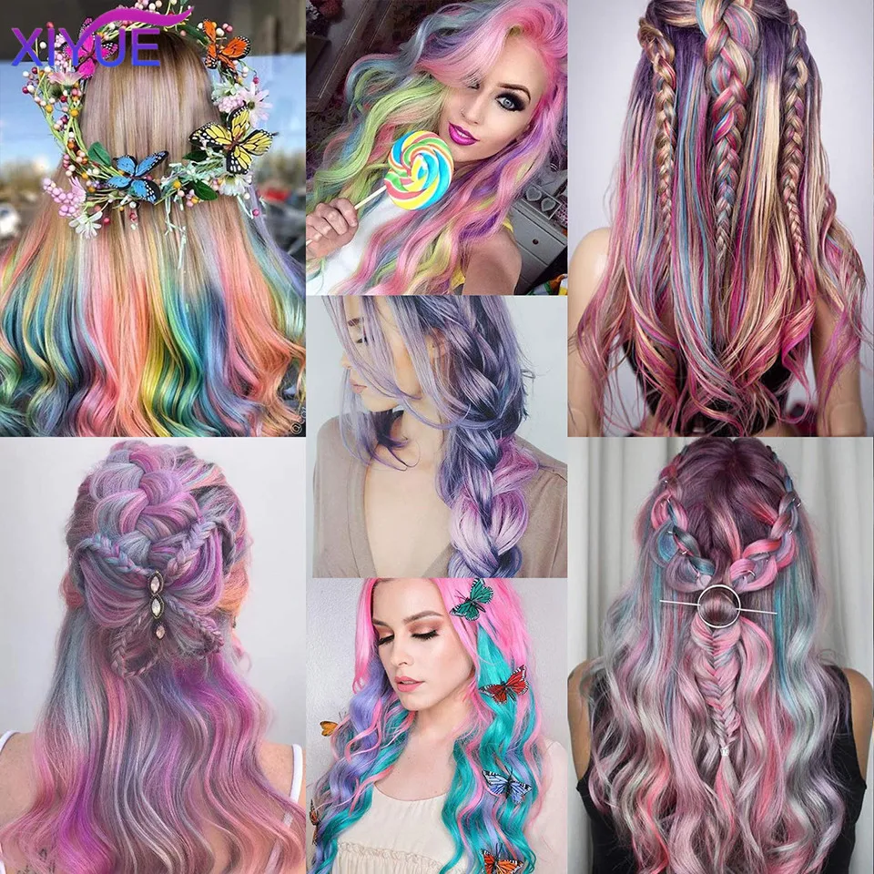 Цветни наращенные косата XIYUE, Къдрава, Вълниста Аксесоари за момичета, жени, Многоцветен скоба за вечерни мелирований, Модел перука . ' - ' . 2
