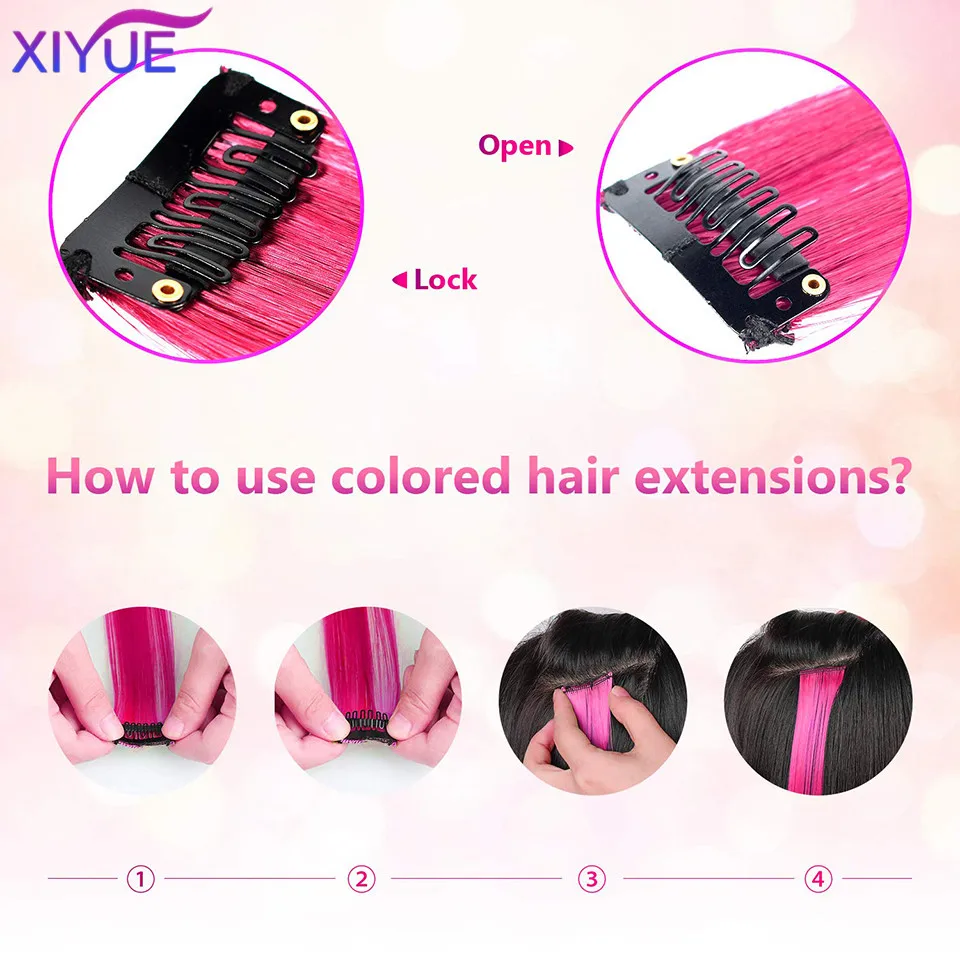 Цветни наращенные косата XIYUE, Къдрава, Вълниста Аксесоари за момичета, жени, Многоцветен скоба за вечерни мелирований, Модел перука . ' - ' . 3