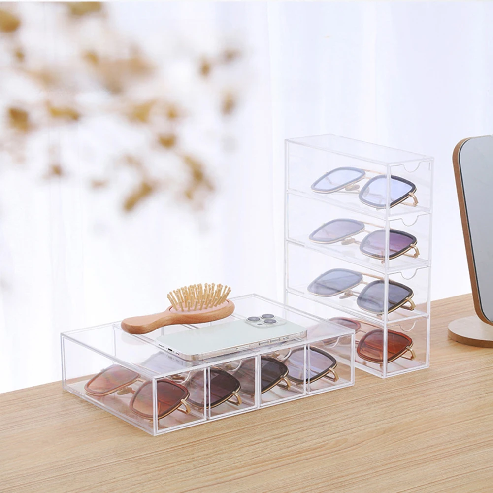 4-Слойная настолна кутия за очила, накладываемый прозрачен калъф за очила, компактен пылезащитная кутия за съхранение на слънчеви очила . ' - ' . 0